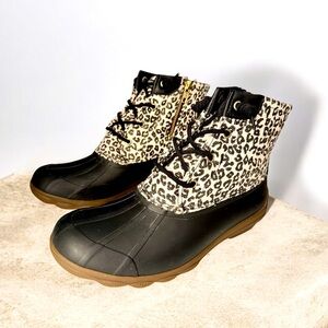 Sperry Black and Leopard Print Winter Boots